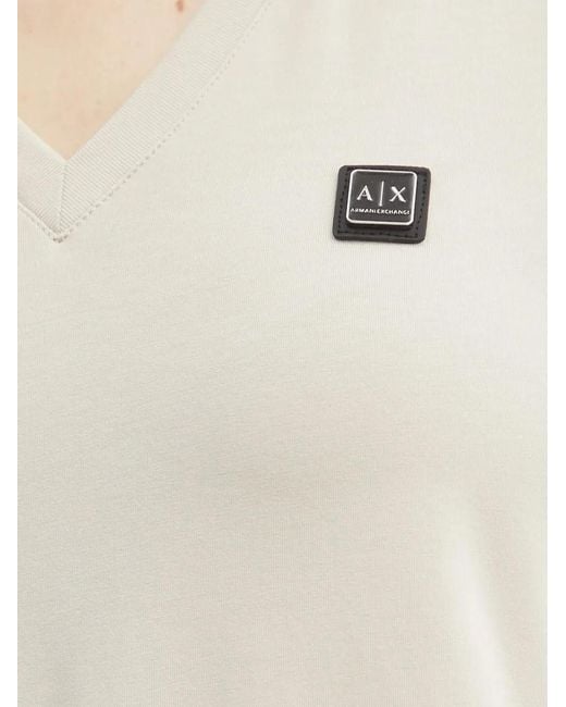 ARMANI EXCHANGE White V-Neck Logo Patch T-Shirt