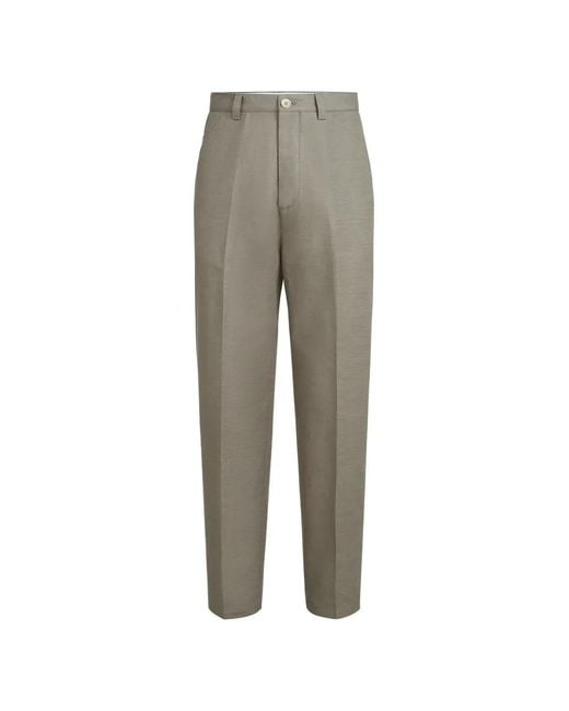 Brunello Cucinelli Gray Pantalon Panama En Coton Et Lin Avec Plis for men