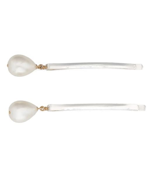 Beatriz Palacios White Pearl Drop Hair Pins (Set Of Two)