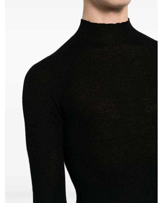 Rick Owens Black Ribbed-Knit Wool Jumper for men