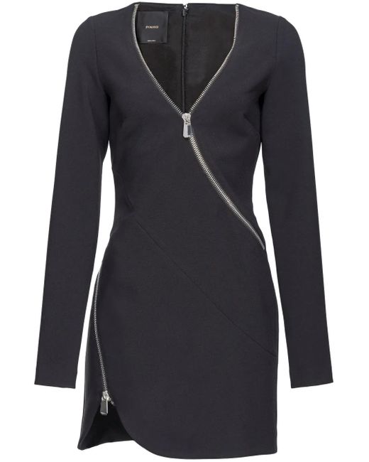 Pinko Blue Zipped Crepe V-Neck Minidress