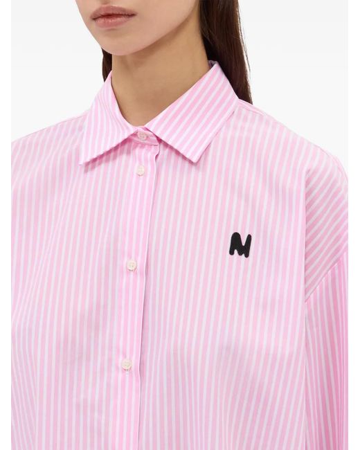 MSGM Pink Striped Logo Shirt