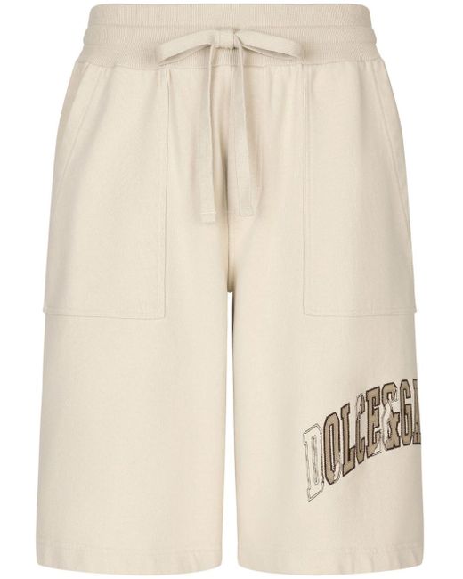 Dolce & Gabbana Natural Logo-embroidered Cotton Track Shorts for men