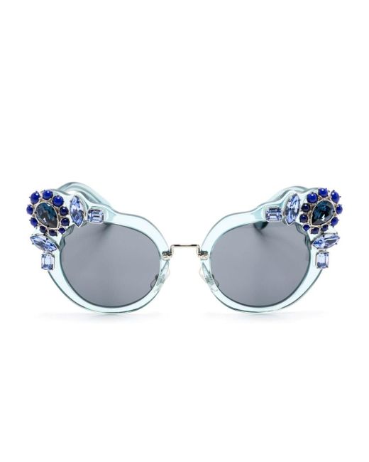 Miu Miu Blue Crystal-embellished Cat-eye Sunglasses