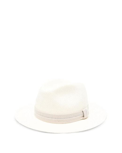 Eleventy White Ribbon Trim Hat