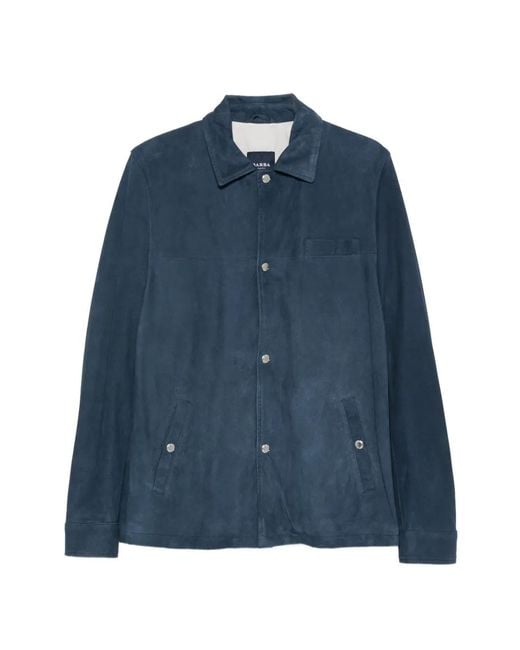 Barba Napoli Blue Sj Tyler Button Suede Jacket for men