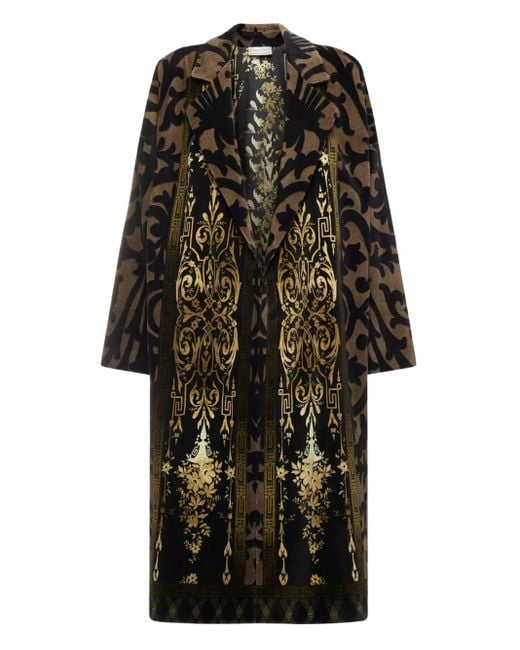 Pierre Louis Mascia Black Damask-Print Velvet Coat