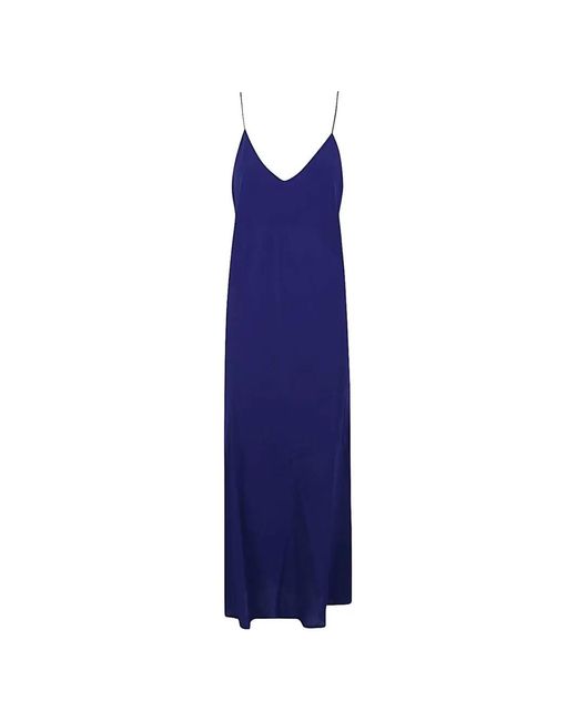 Alberto Biani Blue Shoulder Straps V-Neck Dress