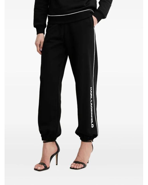 Karl Lagerfeld Black Logo-Detail Side-Stripe Trousers