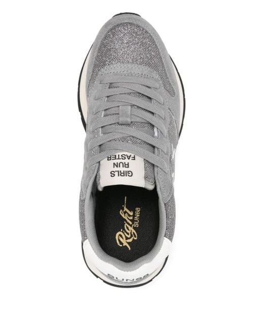Sun 68 Gray Logo-Motif Sneakers