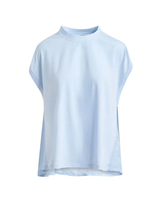 Essentiel Antwerp Blue Cap-Sleeve Mock-Neck T-Shirt
