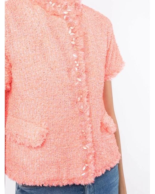 Shiatzy Chen Pink Bead-Embellished Tweed Jacket