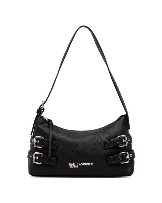 Karl Lagerfeld Black Logo-Detail Buckled Tote Bag