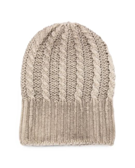 Avant Toi Natural Cable-Knit Ribbed Beanie Hat