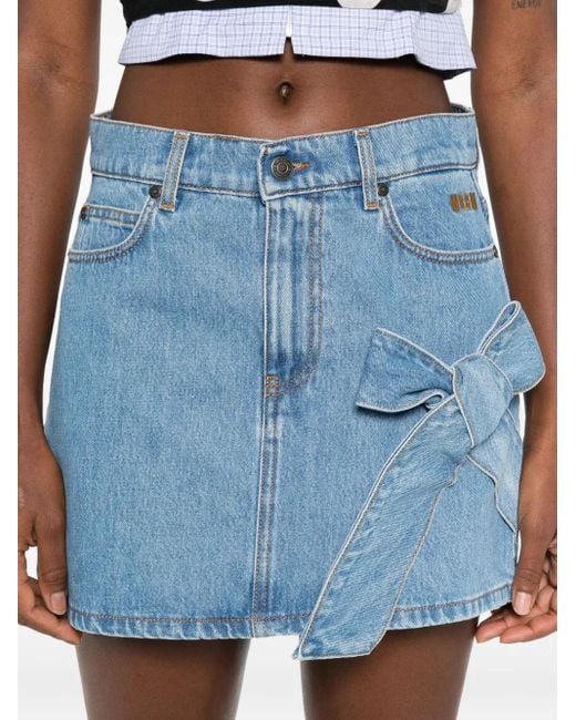 Minijupe En Jean À Détail De Nœud MSGM en coloris Blue