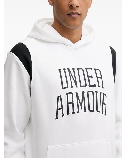 Under Armour White Rival Logo-Print Panelled Hoodie for men