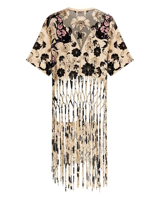 Agua Bendita White Celina Floral-Print Fringed T-Shirt