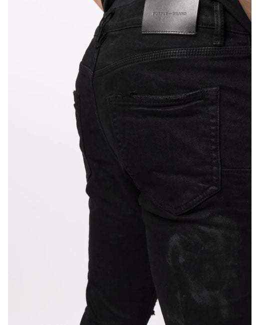 Purple Brand Black Low-Rise Ripped Skinny Jeans for men