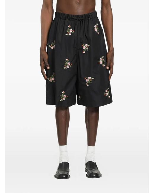 Simone Rocha Black Short De Bain À Fleurs Et Taille Élastiquée for men