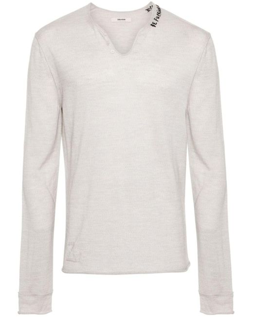Zadig & Voltaire White Slogan-embroidered Wool Jumper for men