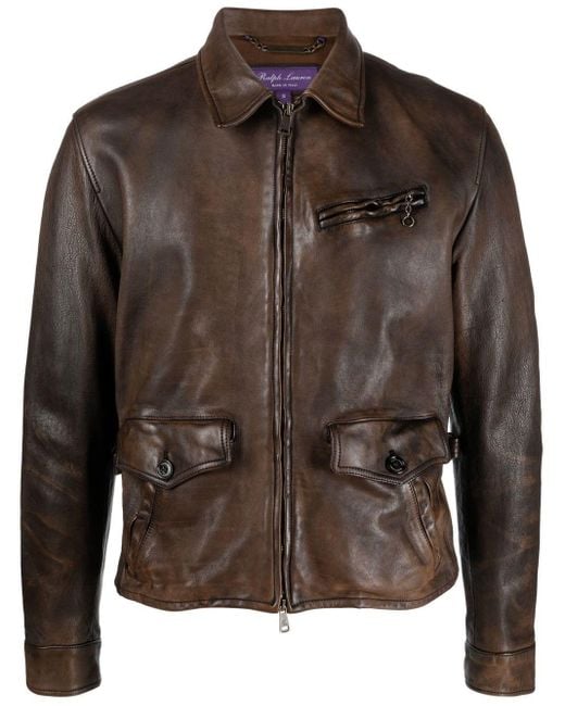 Ralph Lauren Purple Label Brown Hugh Leather Jacket for men