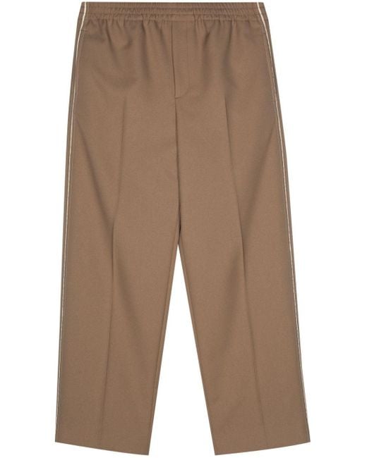 Gucci Natural Appliqué-logo Cotton Tapered Trousers for men