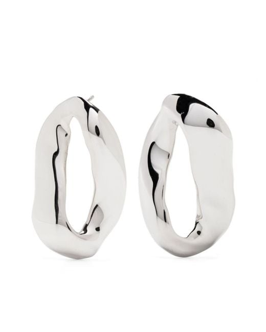 Marni Metallic Asymmetric Oval Metal Earrings