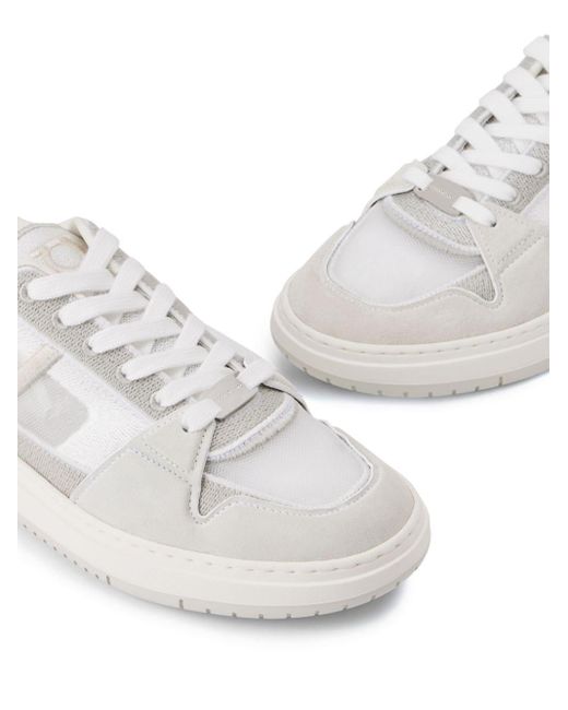 Ferragamo White Mesh Suede Lace-up Sneakers
