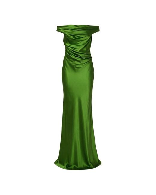 The Sei Green Bardot Off-Shoulder Draped Silk Maxi Dress