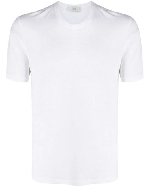 Mauro Ottaviani White Round-Neck Stretch-Linen T-Shirt for men