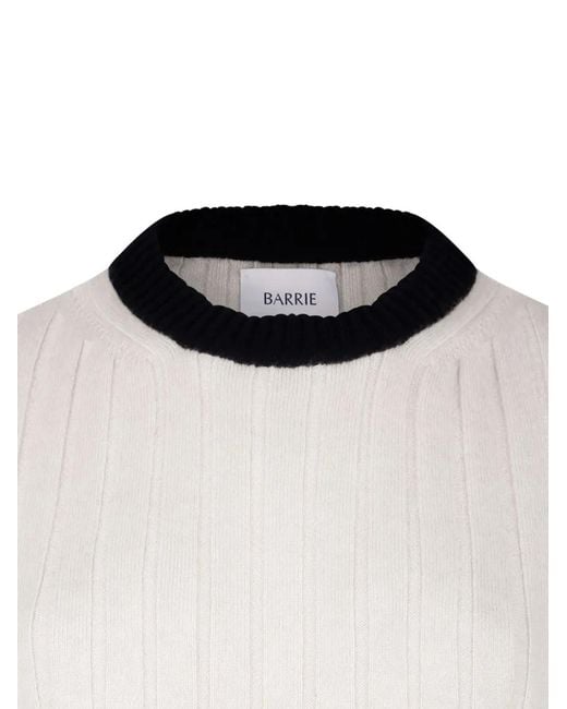 Barrie White Pocket Ribbed Knitted Pullover