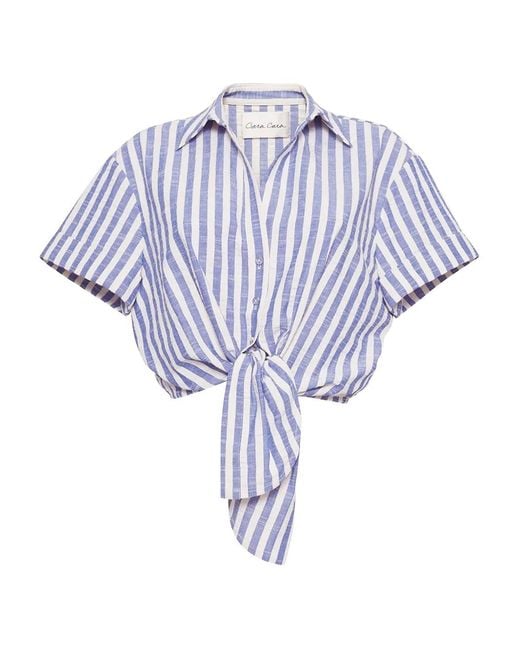 Cara Cara Blue Striped Tie-Front Top