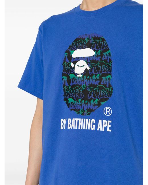 A Bathing Ape Blue Milo-print Cotton T-shirt for men