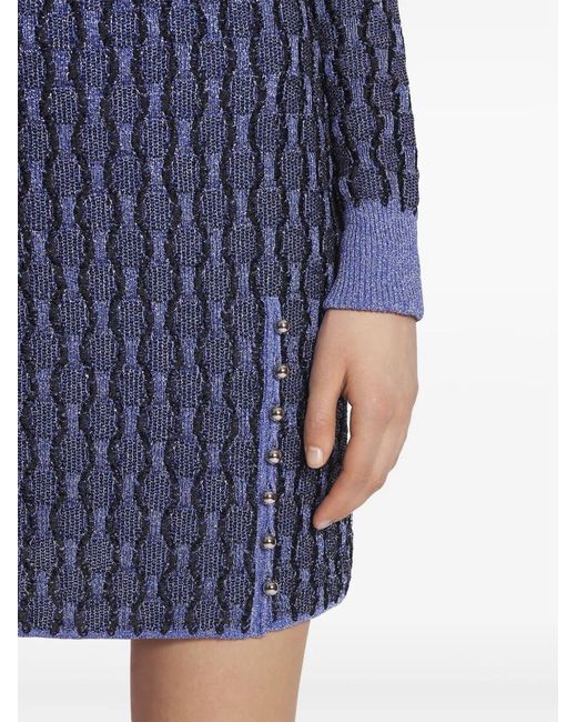Lanvin Blue Patterned Intarsia-Knit Mini Skirt