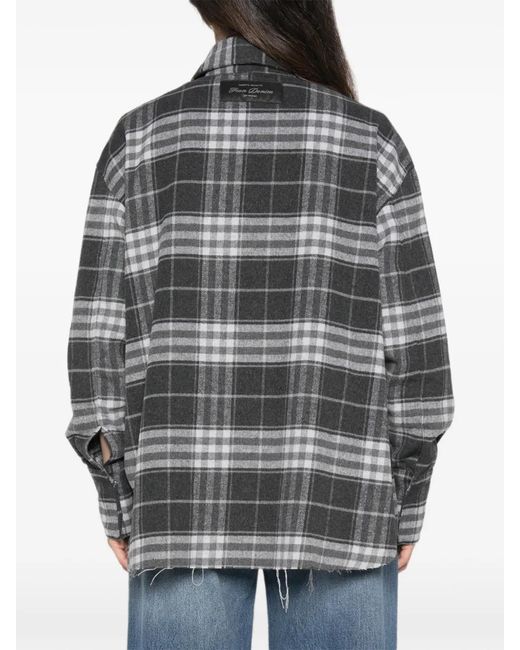 ICON DENIM Gray Check-Pattern Raw-Cut Shirt