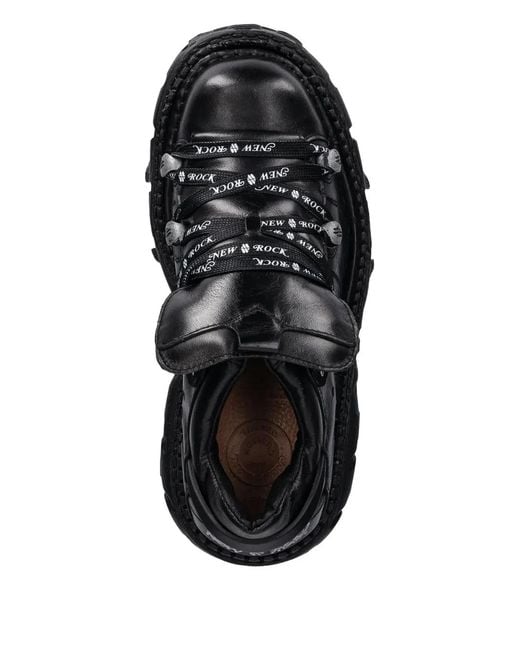 New Rock Black Platform Lace-Up Sneakers
