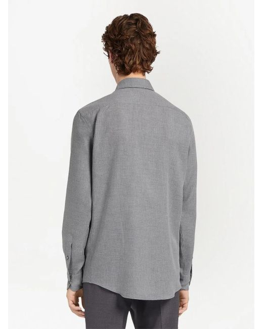 Zegna Gray Cashco Long-Sleeve Shirt for men