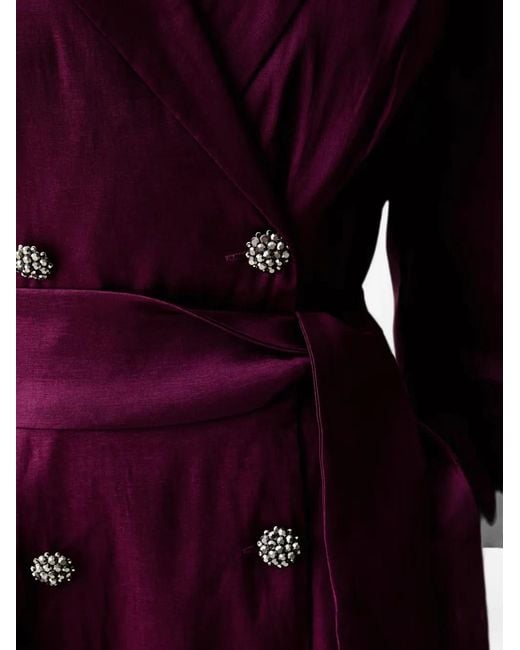Joseph Ribkoff Purple Embellished-Button Asymmetric Midi Dress