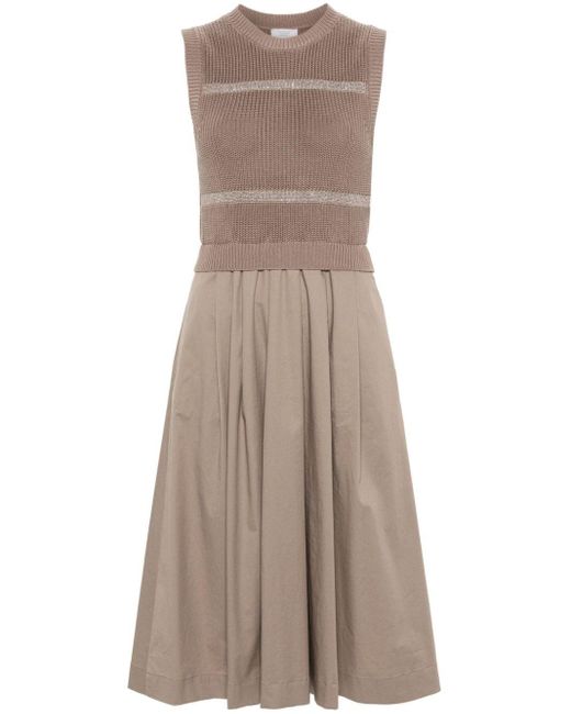 Peserico Brown Knitted-panel Flared Midi Dress