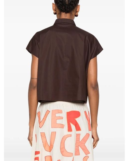 Niu Brown Short-Sleeve Cropped Shirt