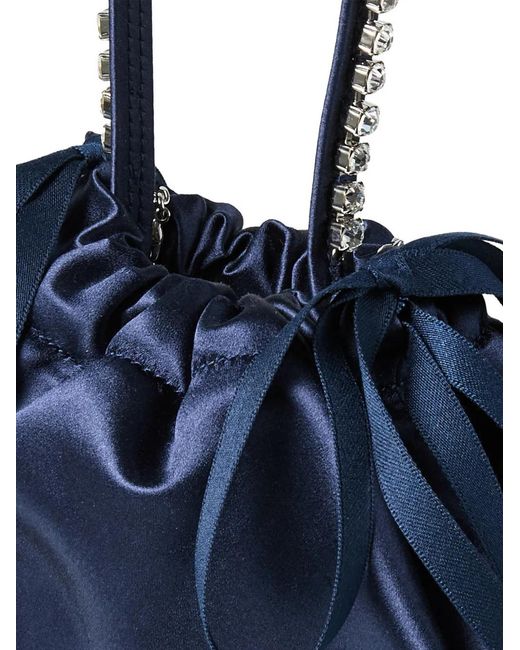 Jimmy Choo Blue Mini Crystal-Embellished Drawstring Tote Bag