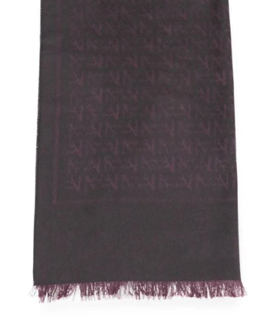 Isaia Black Monogram-Pattern Frayed-Edge Scarf for men
