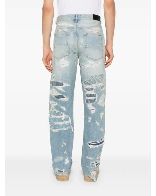 Amiri Blue Repaired Straight-Leg Jeans for men
