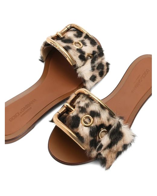 Dolce & Gabbana White Leo-Print Flat Slippers