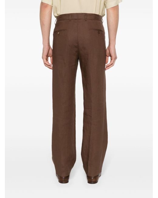 Dolce & Gabbana Brown Pressed-crease Linen Trousers for men
