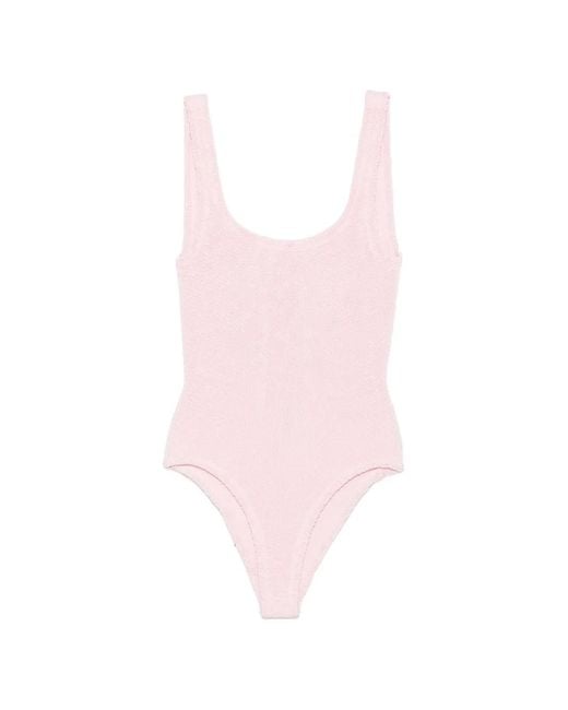 Hunza G Pink Crinkle-Effect Scoop-Neck Swimsuit