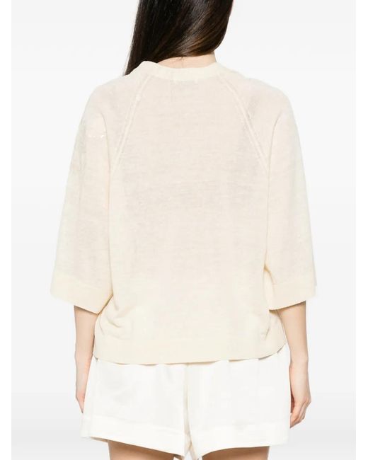 Panicale White Sequin-Embellished Raglan-Sleeve Sweater