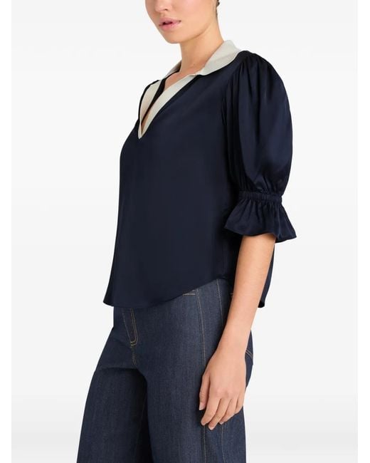 Cinq À Sept Blue Freida Ruffled V-Neck Blouse