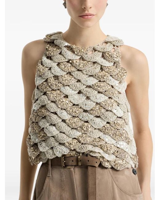 Brunello Cucinelli Natural Dazzling Shell Opera Top