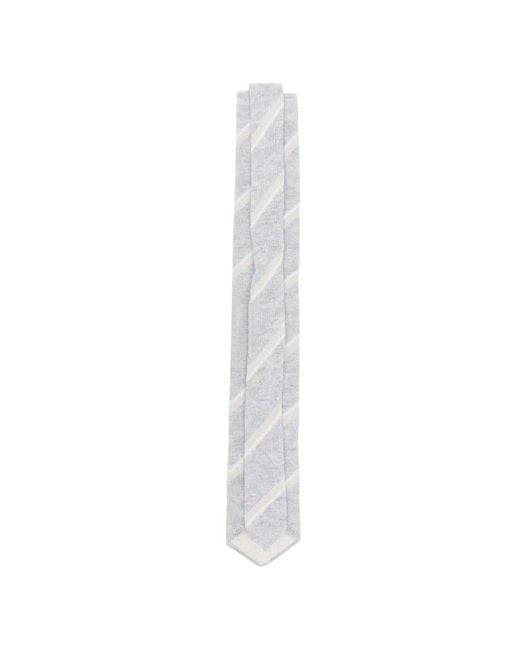Eleventy White Striped Cotton Tie for men